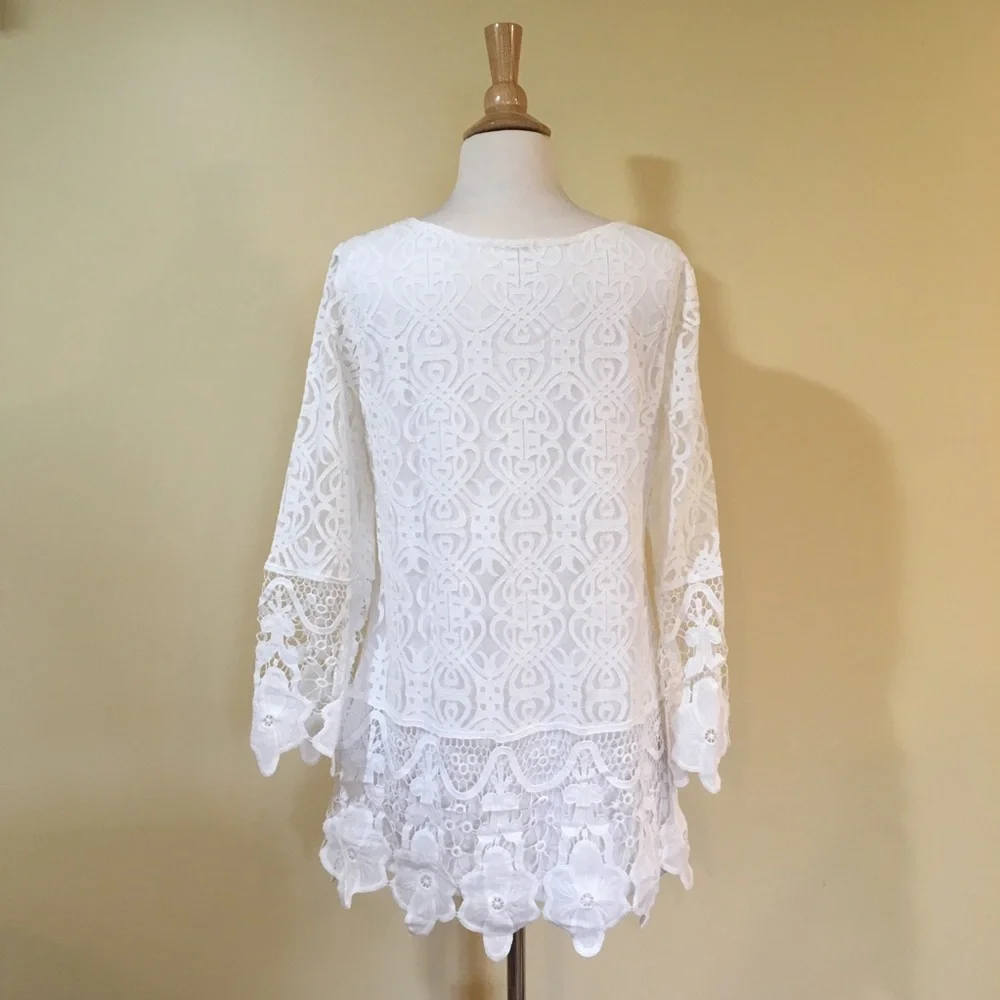 Boho All Over Floral Lace Overlay Shift Dress - Picture 7 of 7